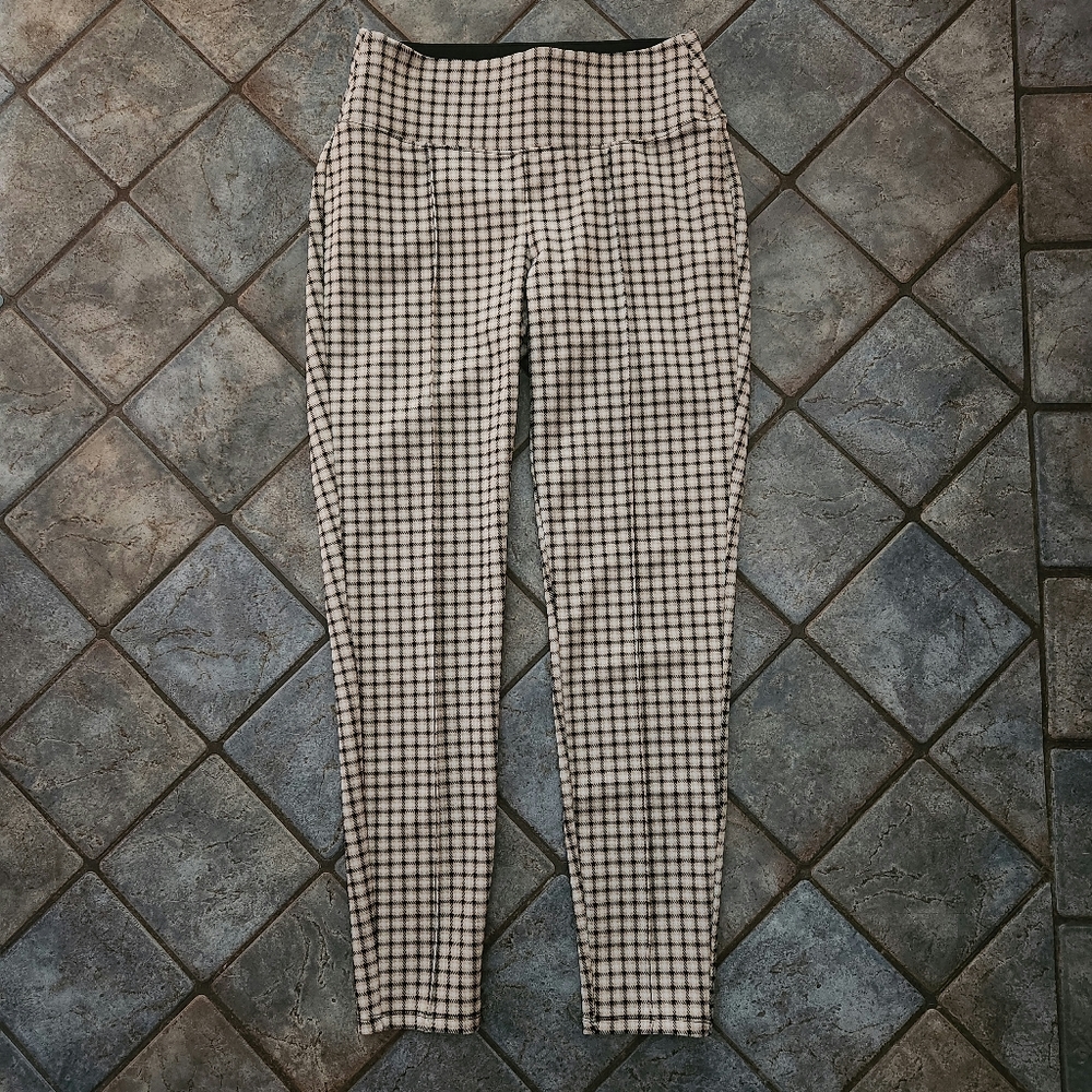 Nine West Skinny Stretch Pants/Leggings - Brown/Tan Plaid - Small